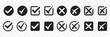© BEST TOP CRAFT - checkmark inside square checkbox, hand-painted brush stroke tick symbol. Check marks doodle set. Vote, yes, no, checkbox, checklist, tick and cross signs, v and x drawn concept. Black Color set EPS 10