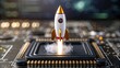 © sunny - Mini rocket launching from microchip symbolizing technology innovation
