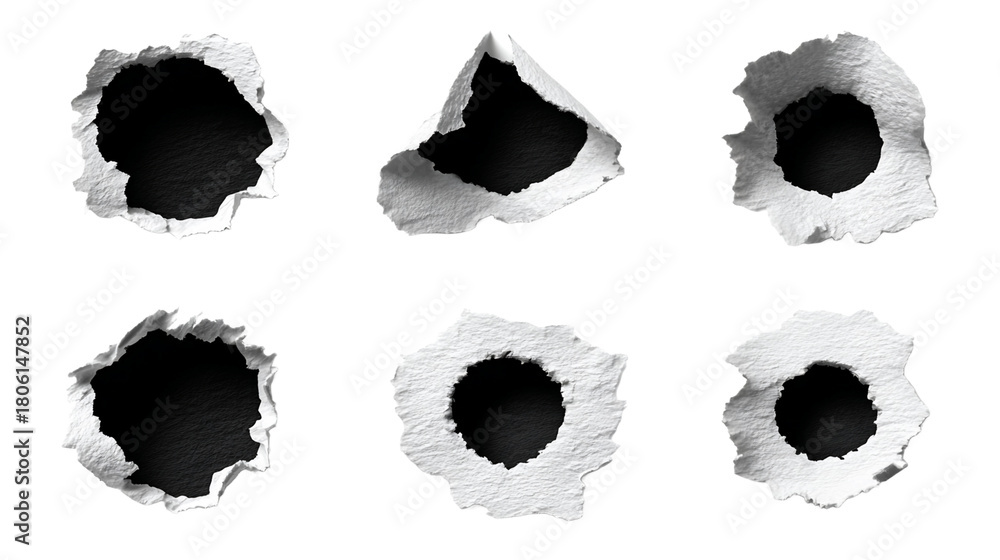 Standard Bullet Rip Six Bullet Holes Torn Paper Set on Transparent Background, PNG Stock ...