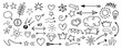 © designer - Line arrow, star, heart cute icon elements. Hand drawn sketch heart, arrow, star, flower decoration symbols. Simple sketch line style emphasis, attention, graphic elements.