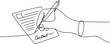 © MofajjolHossen - Continuous one line drawing of Hand signing contract agreement paper vector illustration. one line Icon drawing with white background