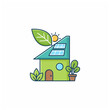 © Reza - Eco-Friendly Home Concept: A charming illustration showcases an eco-friendly house powered by solar panels and surrounded by nature elements.