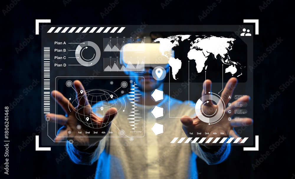 Futuristic Digital Interface Interaction with Male User Touching ...