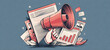 © Chatchaa - A vibrant illustration featuring a megaphone, newspapers, and charts, symbolizing communication and information dissemination.