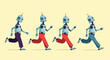 © Clark - Blue robot character run cycle animation sprite sheet showing different frames for creating cartoon or game movement.
