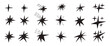 © Syuzann q - Hand drawn simple stars icon. Set of black doodle twinkles. Handmade scribble magic twinkle collection. Kids paint collage cutout stickers blink. Simple shine decoration. Vector elements isolated.