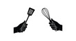© MALA - Hands holding a spatula and whisk black and white illustration