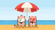 © Adrian - Elderly couple enjoying their retirement with a tropical cocktail on beach chairs under an umbrella during a summer vacation.