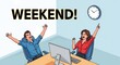 © Paul - Two office workers celebrating weekend at desk