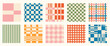 © gorozhinak - Retro colored checkerboard and stripes seamless pattern collection. Fun colored vintage wool plaid background for cover, notebook, packaging.