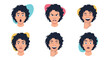 © Liam - Set of a young man with curly dark hair showing six different facial expressions including surprise anger and happiness.