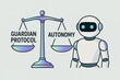 © Leo Rohmann - Ethical dilemmas in technology illustrated through a robot weighing autonomy against guardian protocol representing modern challenges in artificial intelligence governance