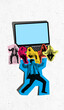 © Lustre Art Group  - Playful composition of business team stacked under laptop with emotional reactions. Concept of work balance, workflow pressure, digital load, corporate presentations.