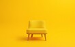 © Samuel - Full body length photo of beautiful pretty woman wear smart casual outfit look empty space satisfied relax chair isolated on yellow color background. High quality