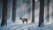 © wawan - Majestic Reindeer Stands in a Snowy Forest Amidst Towering Trees.