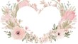 © tao - A soft pink heart sits at the center of a delicate watercolor floral wreath, set against a clean white background, conveying romance and suitable for decoration or celebratory occasions.
