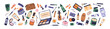 © Paper Trident - Set of beauty products, makeup accessories. Different decorative and skin care cosmetics for visage, make up: creams, mascara, eyeshadows, SPF. Flat isolated vector illustrations on white background.