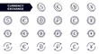 © Iconfly - currency exchange line icon set. Dollar sign, euro, pound, yuan, ruble, bitcoin, cryptocurrency, banknote and more. Outline vector icon in linear style. Pictogram collection
