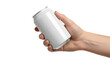 © Mehnaz - A hand holding a small white aluminum can against a black background in a studio setting image