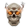 © MDOWADUD - Realistic human skull with third eye and burning eye sockets on transparent background black bone 1