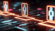 © Rosi - Neon user icons rising from a digital circuit space to represent online identity selection, secure access and workforce management.