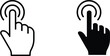 © MstBabli - Vector icon set of hand tapping finger gesture in outline and solid fill, symbolizing click, tap, touch screen interaction, and digital command.