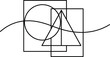 © PixelsWorld - Geometric shape composition, abstract line design, overlapping squares and circle, triangle intersection art, black and white minimal graphic, spatial balance.