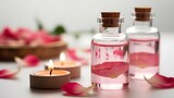 Aromatic Rose Water Essence and Candles for Spa Treatment and Relaxation Therapy Holistic Wellness Beauty and Skincare Serenity