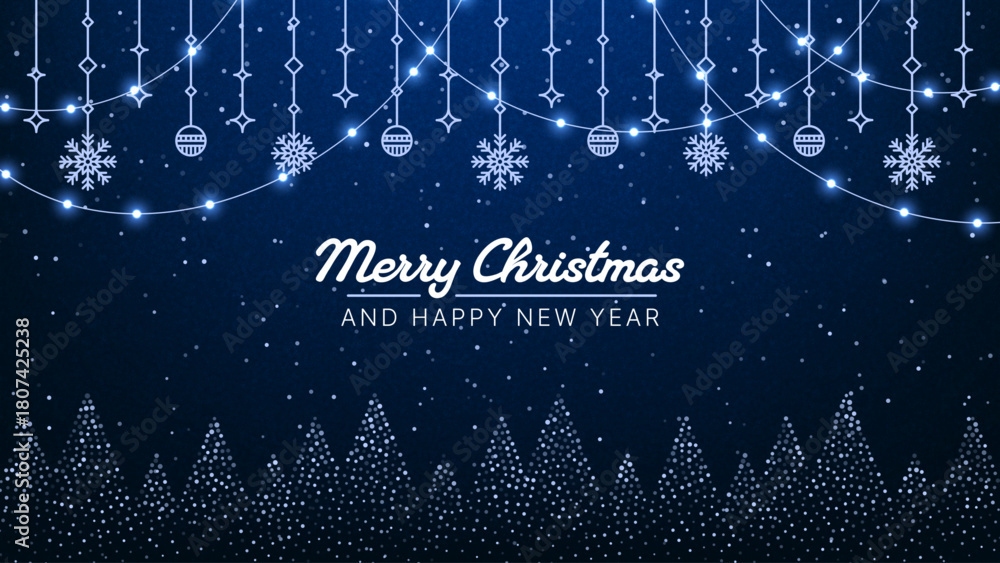 Merry Christmas and Happy New Year message on dark blue background with ...