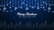 © hiten666 - Merry Christmas and Happy New Year message on dark blue background with decorative lights, snowflakes, and festive glitter trees for holiday celebration.