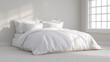 © Eak - White bed duvet pillow linen white bedroom bright minimal morning sunlight soft cozy natural light serene