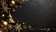© GTL - schwarzer Hintergrund mit Platz für eigenen Text mit goldener Weihnachtsdekoration auf einer Seite