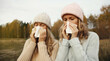 © rohappy - Sick women sneezing blow nose using tissue, unhealthy suffering girls feels unwell outdoors