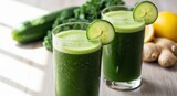Refreshing green juice with cucumber lime and ginger for a healthy lifestyle