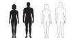 © Yanka - human body man and woman silhouette, male and female figure. vector monochrome isolated person outline standing full height. Outline and black people anatomy representation