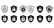 © Влада Яковенко - Set of security icons with padlocks on shields indicating protection