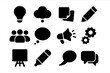 © Coosh448 - Creative Workshop Icons. Brainstorming & Creative Workshops. Solid icon set of Brainstorming & Creative Workshops: light bulb, idea cloud, sticky notes,