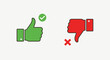 © SAFIICLON - Vector icons of green thumbs up and red thumbs down symbols for feedback. Like and dislike hand gestures with check and cross marks