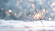 © Vitalii - Glowing sparkler in winter snow with festive holiday bokeh lights