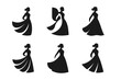 © Coosh448 - Dynamic Model Logos. model in motion. Icon set. Set Logo of model in motion: flowing dress in motion. harmonious logo variations of the same emblematic
