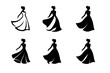 © Coosh448 - Dynamic Model Logos. model in motion. Icon set. Set Logo of model in motion: flowing dress in motion. harmonious logo variations of the same emblematic