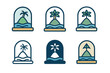 © Coosh448 - Fantasy Island Logos. escapism in marketing. Icon set. Set Logo of escapism in marketing: fantasy island under glass dome. harmonious logo variations of the