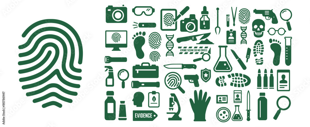 Fingerprint and Forensic Science Icon Collection – Crime Scene ...