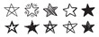 © Yanka - stars painted by hand doodle hand drawn icon set. Outline drawing stars painted by hand line clipart symbol collection
