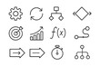 © Viacheslav - Process Icons Set. Process optimization. Line icon set of process optimization: gear, arrow loop, flowchart, decision diamond, target, chart, function, path,