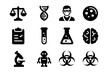© Viacheslav - Bioethics Icon Set. Bioethics. Solid icon set of Bioethics: ethical scale, DNA strand, scientist, clipboard, test tube, petri dish, microscope, lab flask,