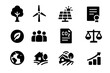 © Viacheslav - Carbon Offset Icons. Carbon offset projects. Solid icon set of Carbon offset projects: tree planting, renewable energy, wind turbine, solar panel, verified