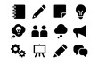 © Viacheslav - Workshop Tools Icon Set. Workshop Tools. Solid icon set of Workshop Tools: notebook, pencil, sticky notes, light bulb, idea cloud, people collaboration,