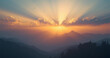 © Between Lines  - Stunning sunrise casts golden rays over misty mountain range, creating a serene and breathtaking landscape perfect for travel or inspirational content