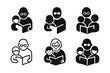 © Влада Яковенко - Family Connection Icons. Kids with their grandparents and elderly family members. Icon set. Set Logo of family connection: shared meal at table. harmonious